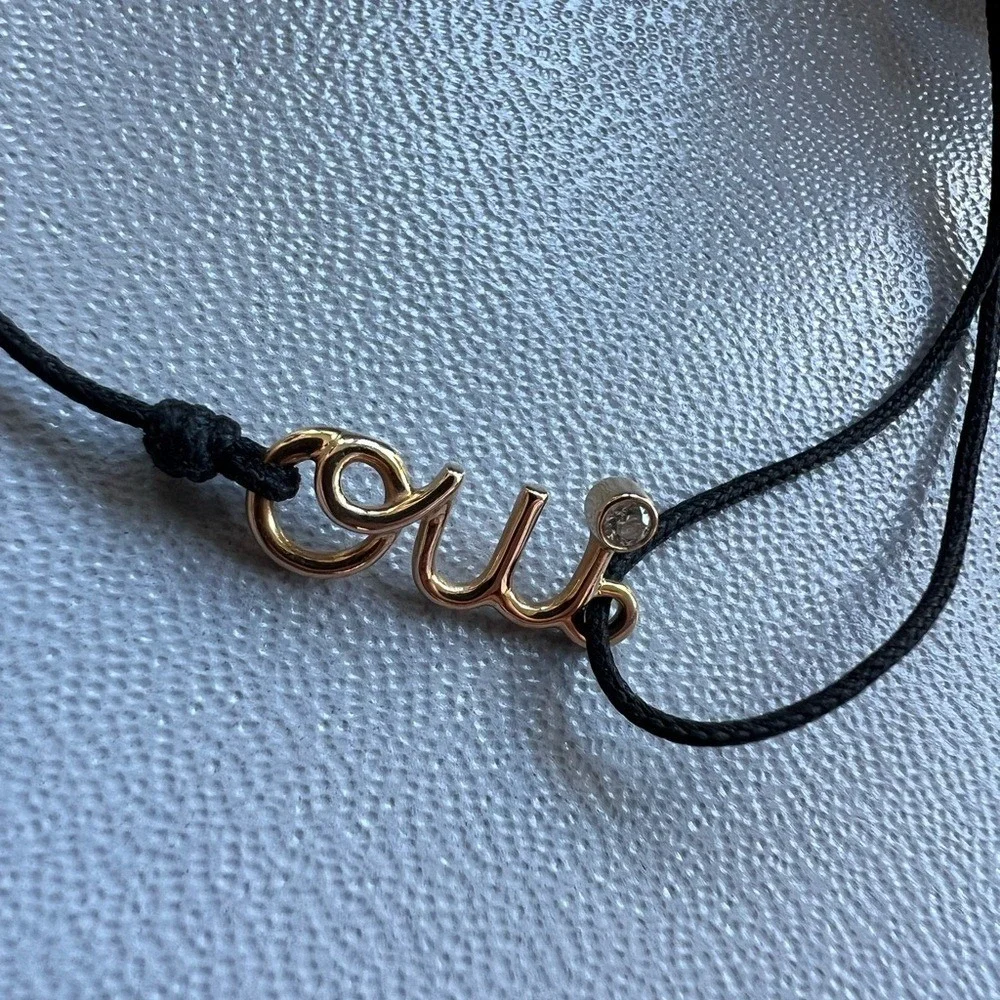 Authentic Dior Oui Bracelet Rose Gold Diamond Black Cord Bracelet